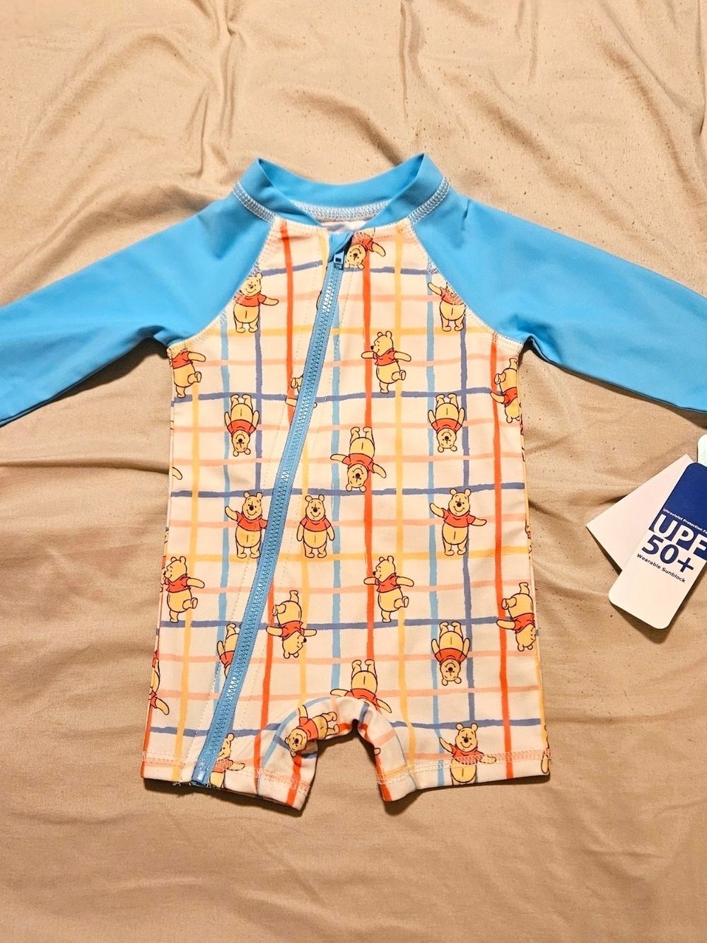 Disney Blue & Cream Winnie the Pooh UPF50+ Long-Sleeve Rashguard One-Piece